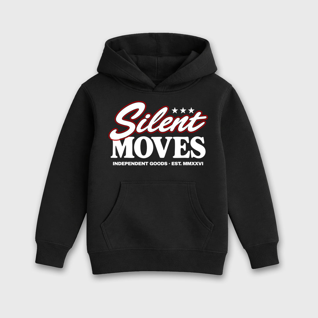 Silent Moves Baby & Kids Graphic Hoodie featuring original artwork designed to match the Air Jordan 9 True Red. Black 2 Kids Graphic Sweater.