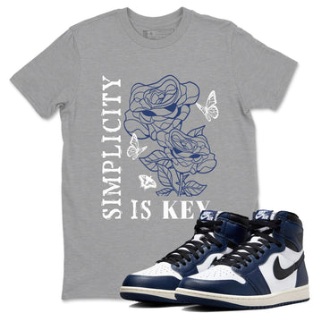 1s Midnight Navy shirts to match jordans Simplicity Is Key sneaker match tees Air Jordan 1 Midnight Navy match shoes to clothes SNRT Sneaker Tees unisex cotton Heather Grey 1 shirts