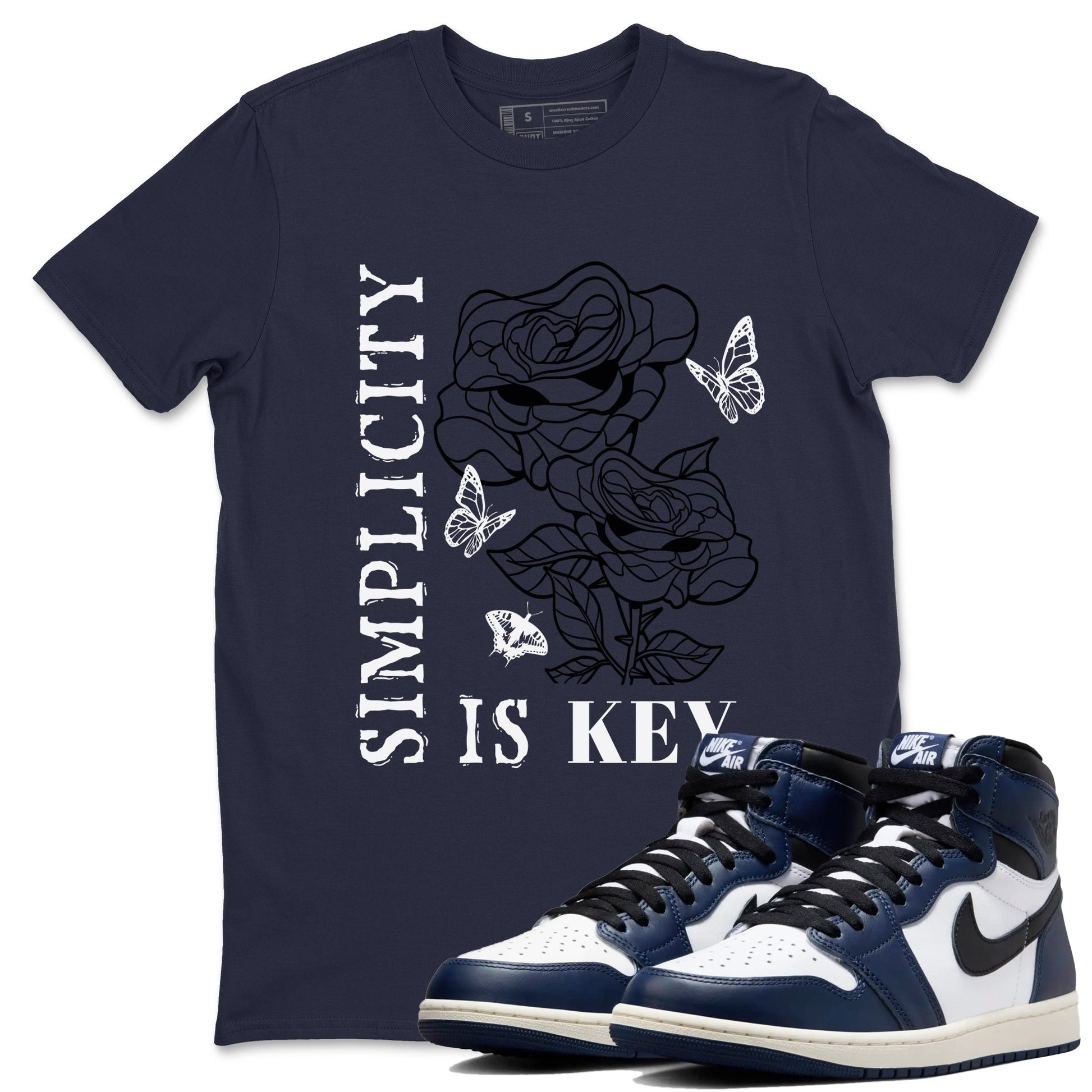 1s Midnight Navy shirts to match jordans Simplicity Is Key sneaker match tees Air Jordan 1 Midnight Navy match shoes to clothes SNRT Sneaker Tees unisex cotton Navy 1 shirts