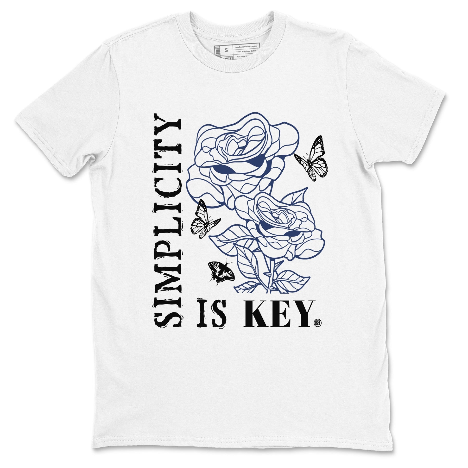 1s Midnight Navy shirts to match jordans Simplicity Is Key sneaker match tees Air Jordan 1 Midnight Navy match shoes to clothes SNRT Sneaker Tees unisex cotton White 2 shirts