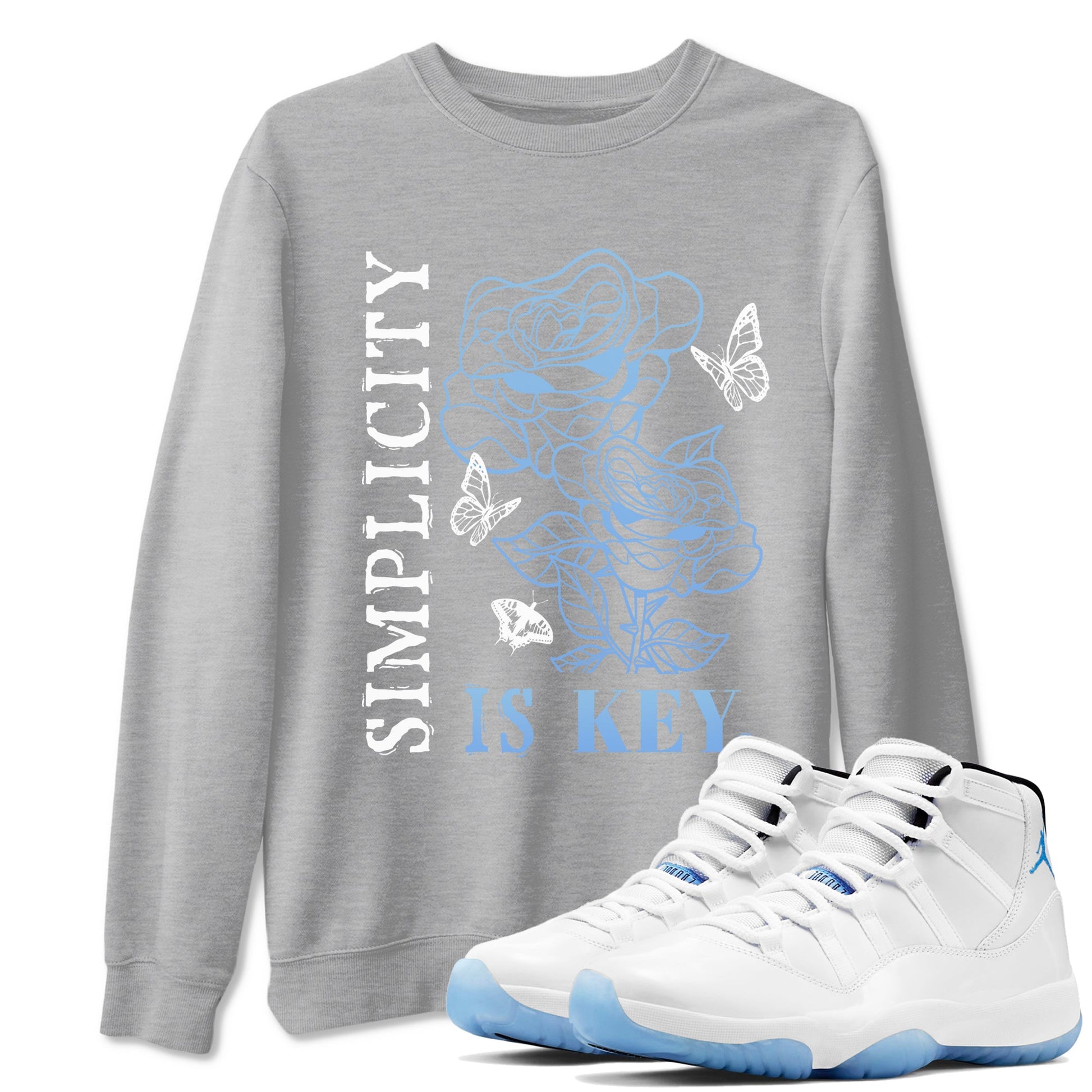11s Legend Blue shirts to match jordans Simplicity Is Key sneaker match tees Air Jordan 11 Retro Legend Blue match shoes to clothes SNRT Sneaker Tees unisex cotton Heather Grey 1 shirts