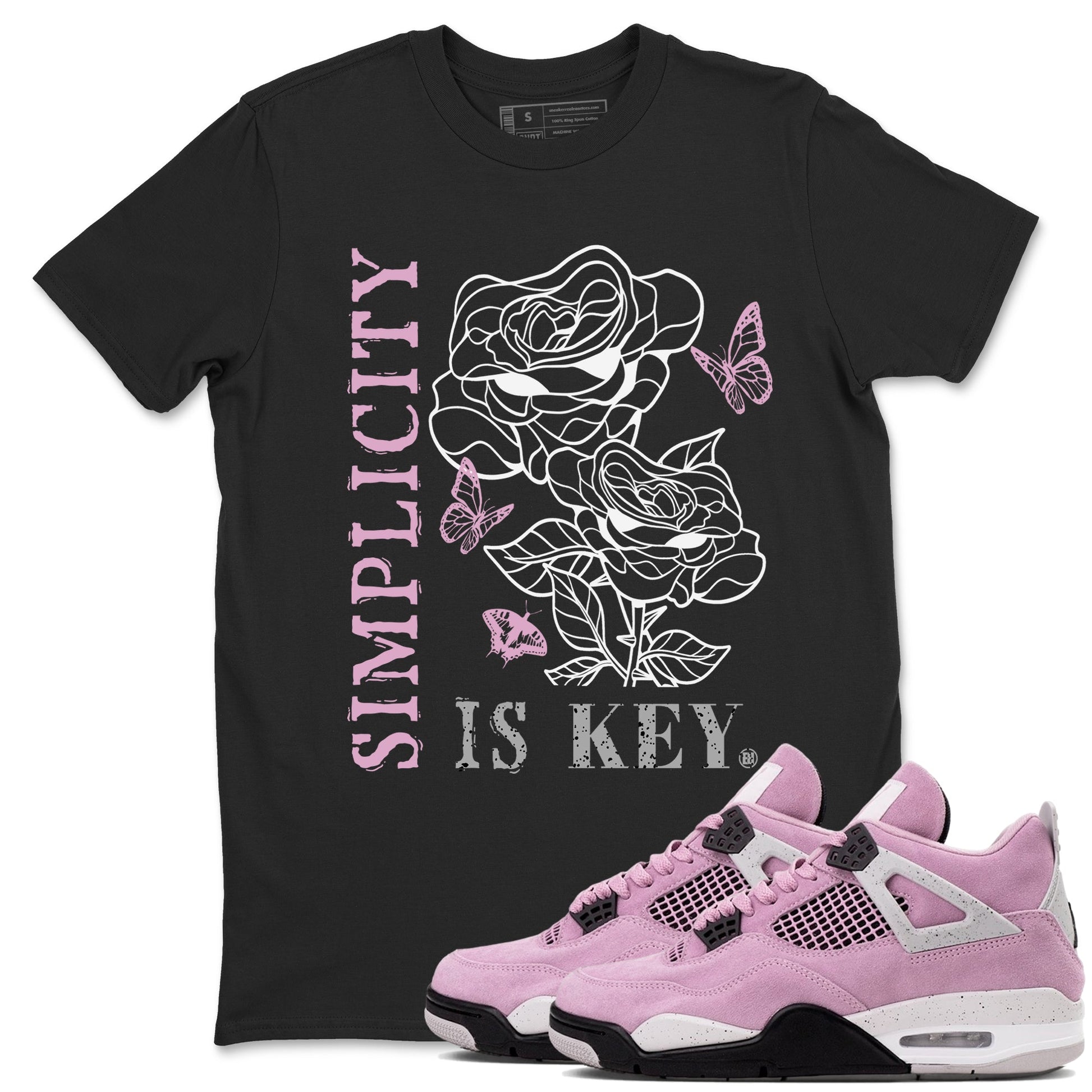 4s Orchid shirts to match jordans Simplicity Is Key sneaker match tees Air Jordan 4 Orchid match shoes to clothes SNRT Sneaker Tees unisex cotton Black 1 shirts