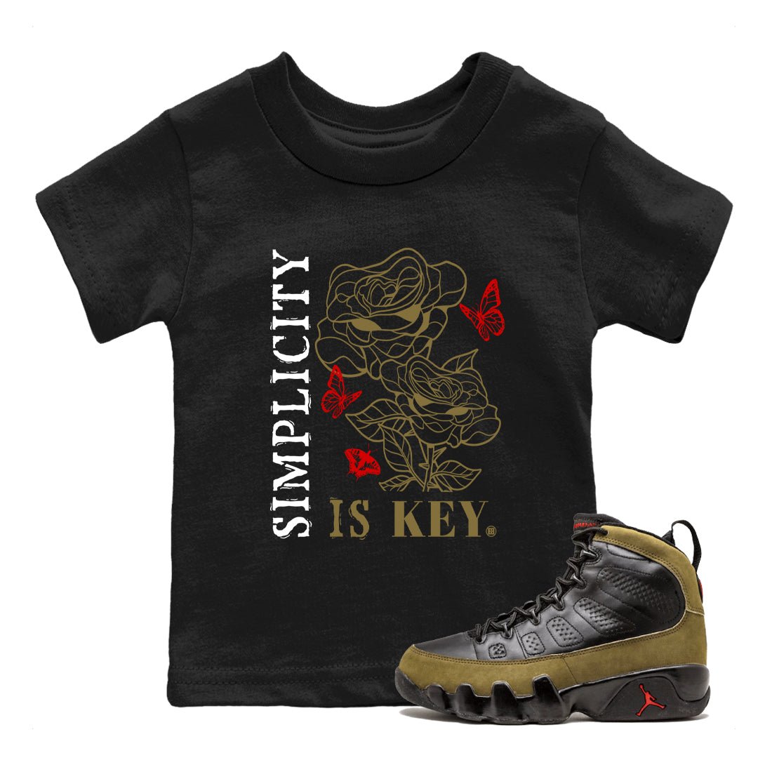 9s Olive shirts to match jordans Simplicity Is Key sneaker match tees Air Jordan 9 Olive match shoes to clothes SNRT Sneaker Tees Youth Baby Black 1 tee