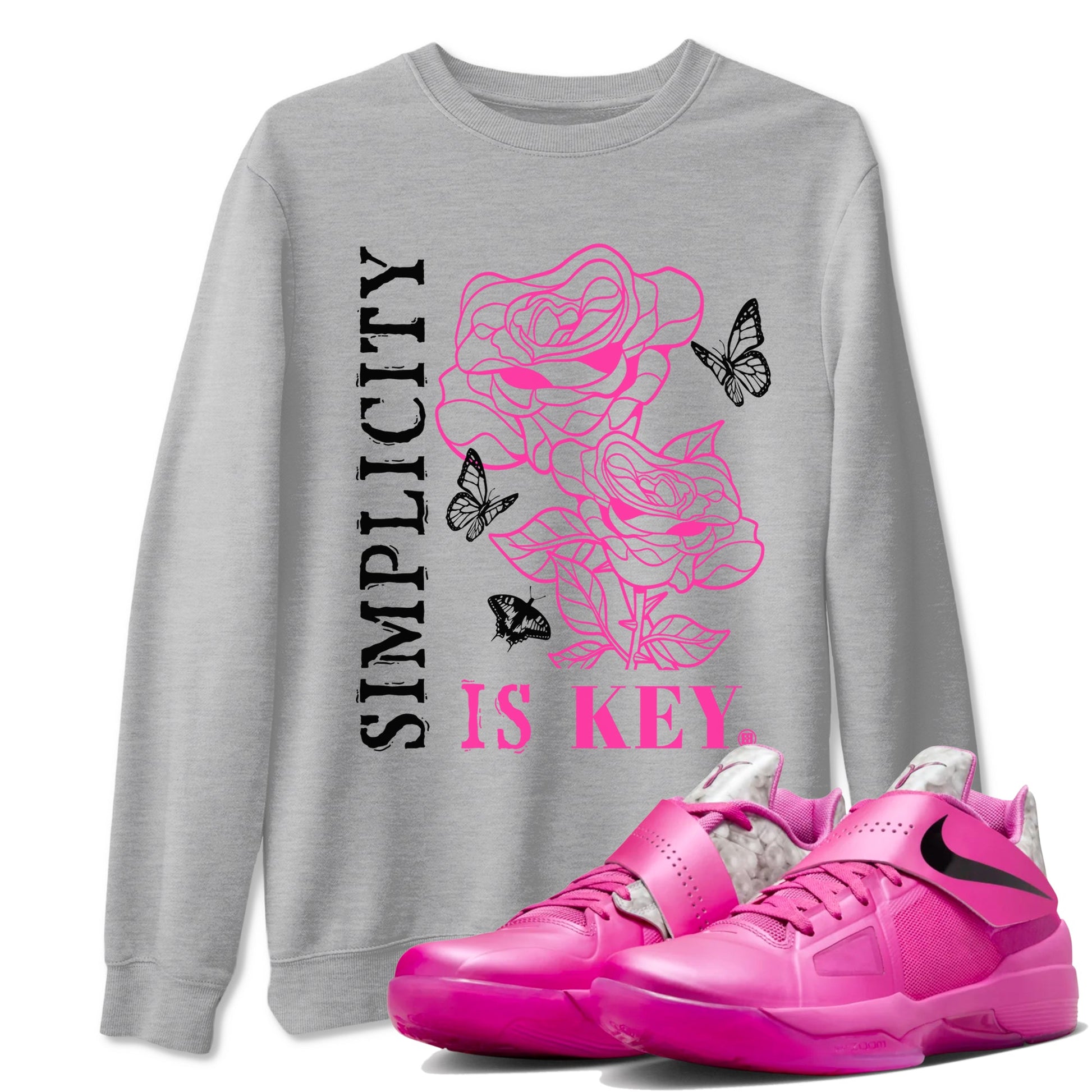 Nike KD 4 Retro Aunt Pearl shirts to match jordans Simplicity Is Key sneaker match tees Nike KD 4 Aunt Pearl match shoes to clothes SNRT Sneaker Tees unisex cotton Heather Grey 1 shirts