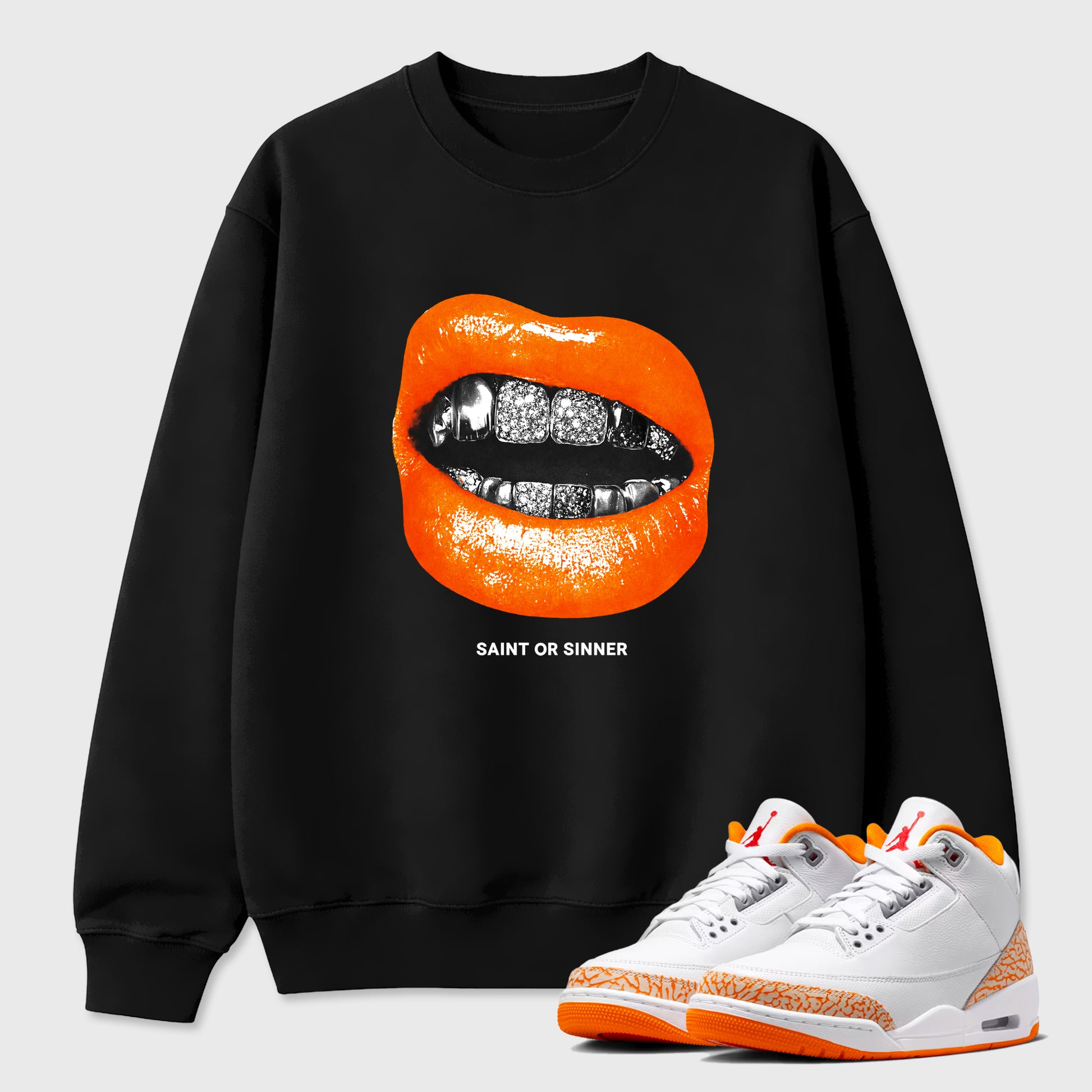 Sneaker match tees – Sneaker Tees To Match Air Jordan 3 Orange Citrus Shoes – Sinner or Saint Tee Black 1