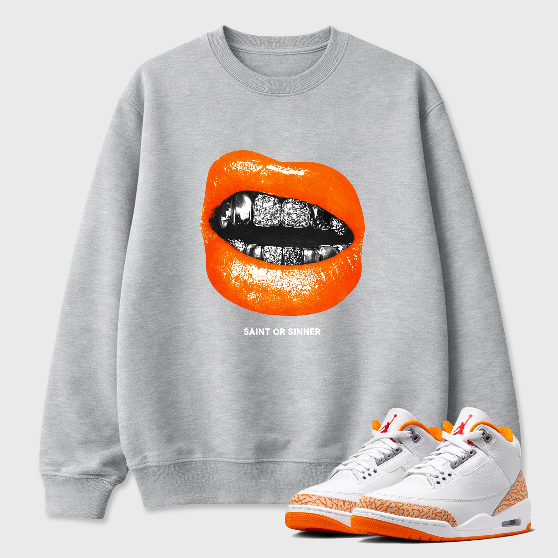 Sneaker match tees – Sneaker Tees To Match Air Jordan 3 Orange Citrus Shoes – Sinner or Saint Tee Heather Grey 1