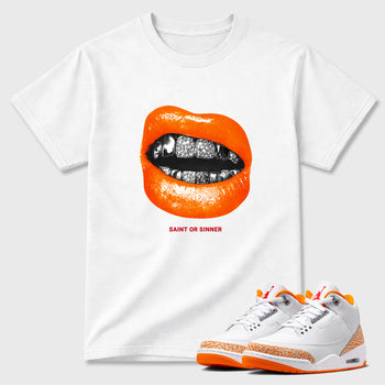 Sneaker match tees – Sneaker Tees To Match Air Jordan 3 Orange Citrus Shoes – Sinner or Saint Tee White 1