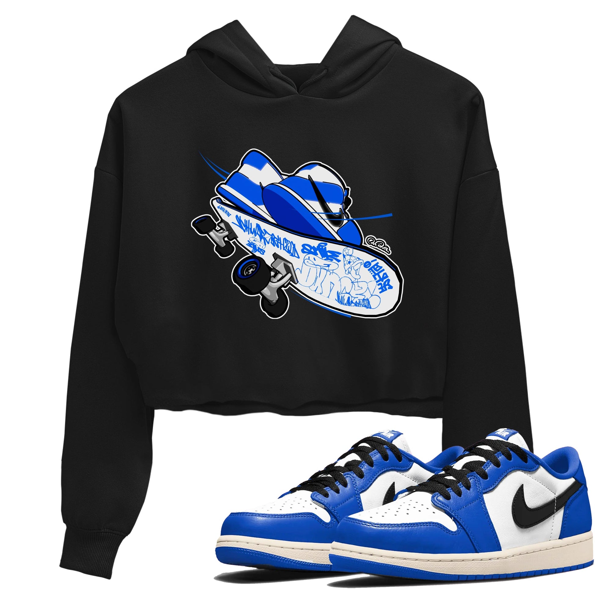 AJ1 Game Royal shirt to match jordans Skateboard sneaker tees Air Jordan 1 Game Royal SNRT Sneaker Release Tees Black 1 crop length shirt