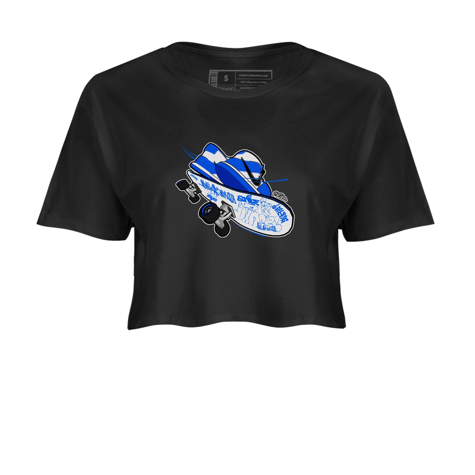 AJ1 Game Royal shirt to match jordans Skateboard sneaker tees Air Jordan 1 Game Royal SNRT Sneaker Release Tees Black 2 crop length shirt