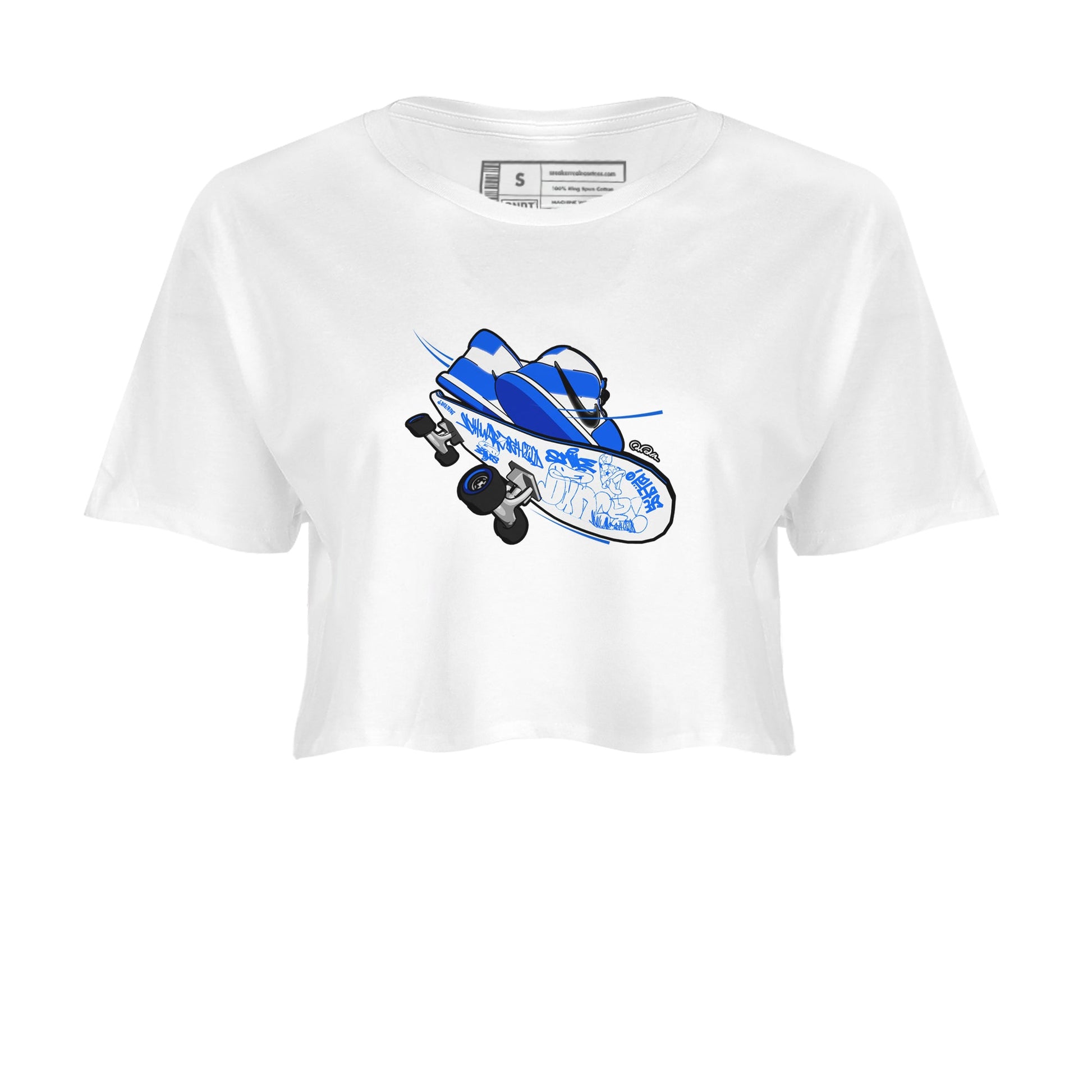 AJ1 Game Royal shirt to match jordans Skateboard sneaker tees Air Jordan 1 Game Royal SNRT Sneaker Release Tees White 2 crop length shirt