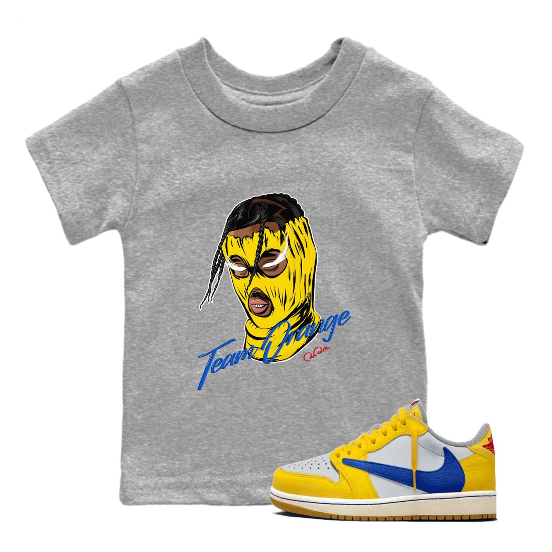 1s Travis Scott Canary shirt to match jordans Ski Mask Gang sneaker tees Air Jordan 1 Travis Scott Canary SNRT sneaker release tees baby toddler Heather Grey 1 cotton Shirt
