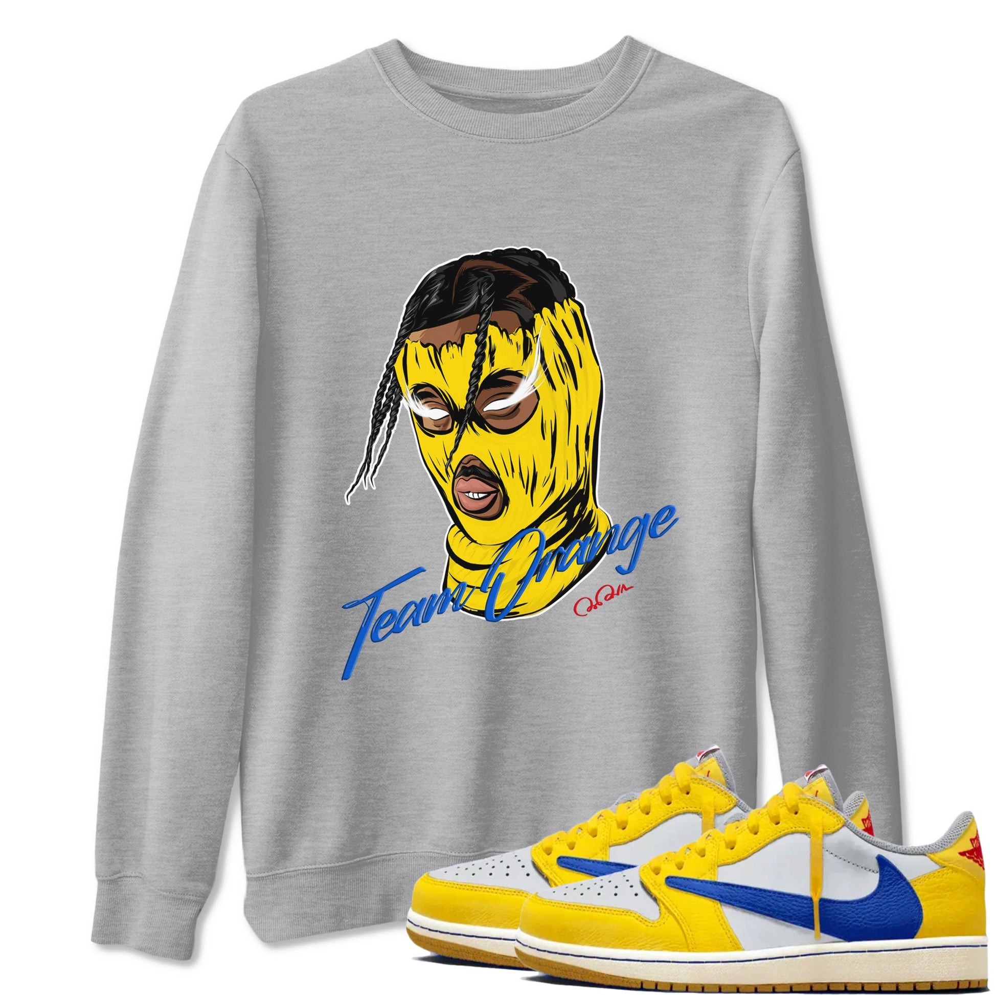 1s Travis Scott Canary shirt to match jordans Ski Mask Gang sneaker tees Air Jordan 1 Travis Scott Canary SNRT Sneaker Release Tees unisex cotton Heather Grey 1 crew neck shirt