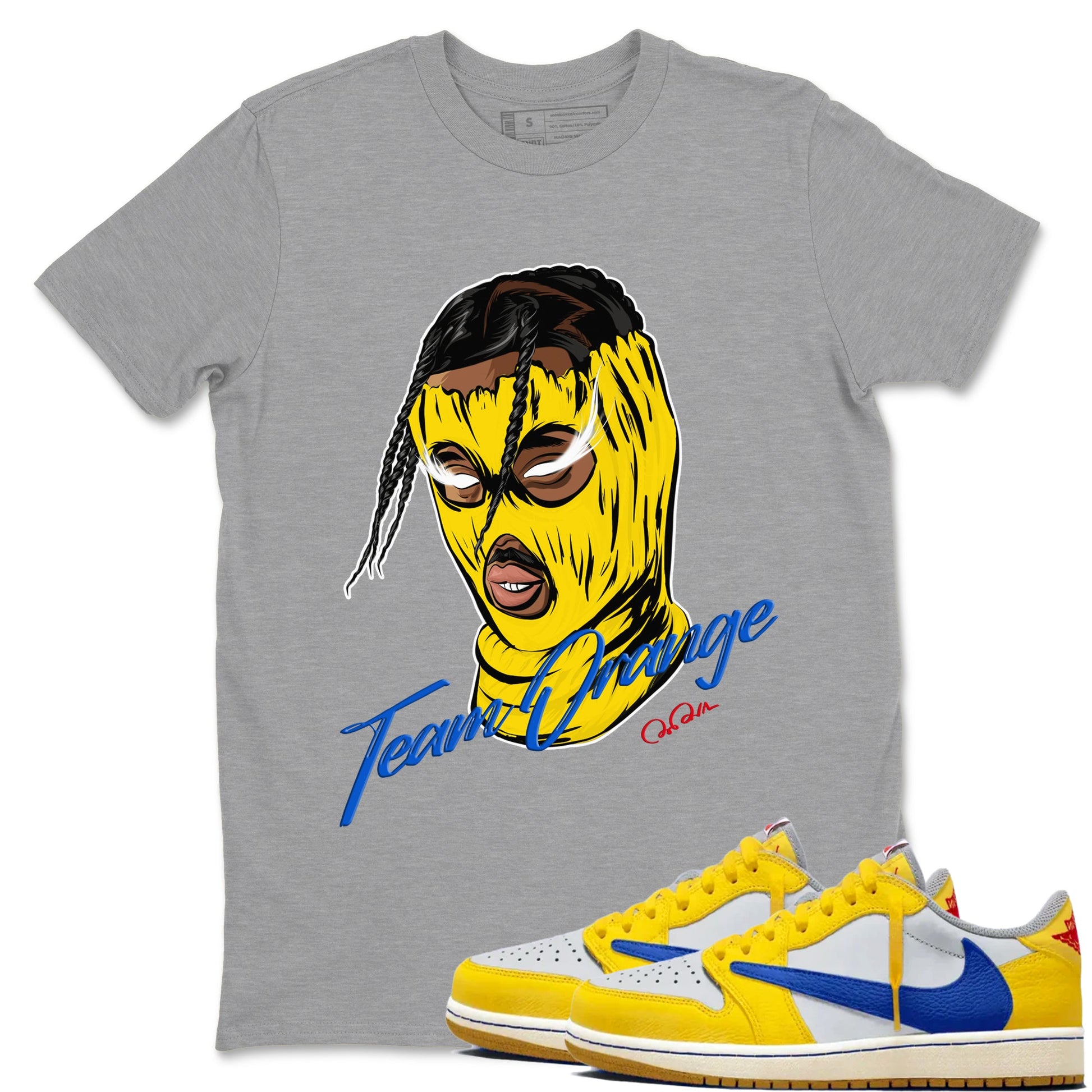 1s Travis Scott Canary shirt to match jordans Ski Mask Gang sneaker tees Air Jordan 1 Travis Scott Canary SNRT Sneaker Release Tees unisex cotton Heather Grey 1 crew neck shirt