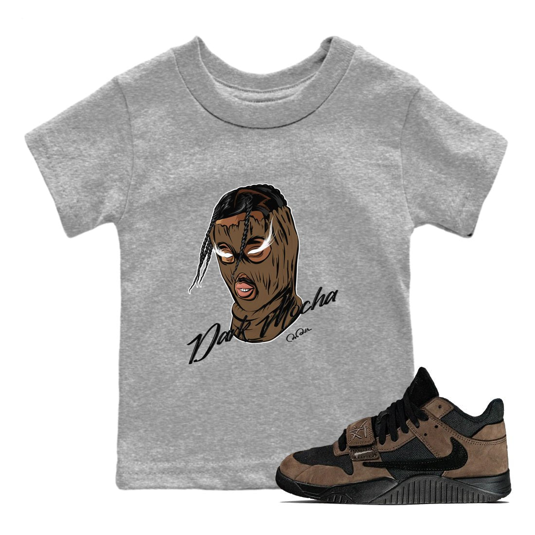 Jordan Jumpman Jack TR Travis Scott Dark Mocha shirts to match jordans Ski Mask Gang sneaker match tees Jordan Jumpman Jack Travis Scott Dark Mocha match shoes to clothes SNRT Sneaker Tees Youth Baby Heather Grey 1 tee