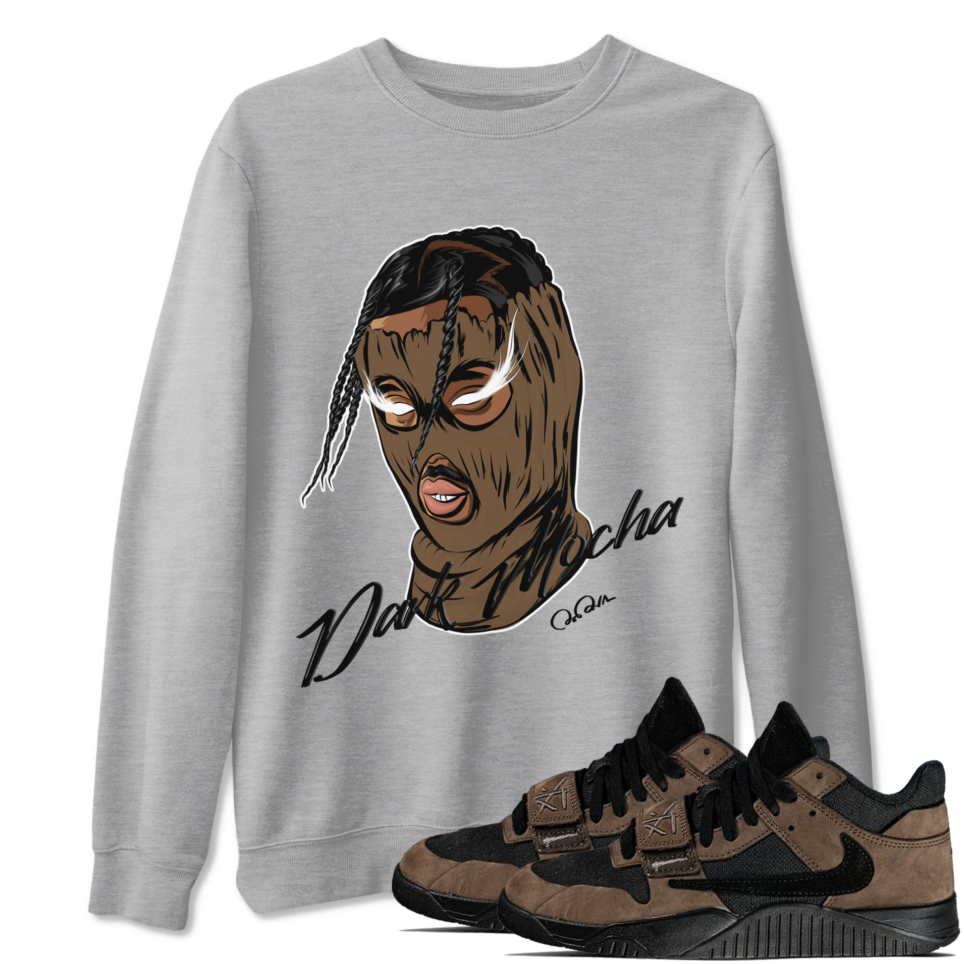 Jordan Jumpman Jack TR Travis Scott Dark Mocha shirts to match jordans Ski Mask Gang sneaker match tees Jordan Jumpman Jack Travis Scott Dark Mocha match shoes to clothes SNRT Sneaker Tees unisex cotton Heather Grey 1 shirts