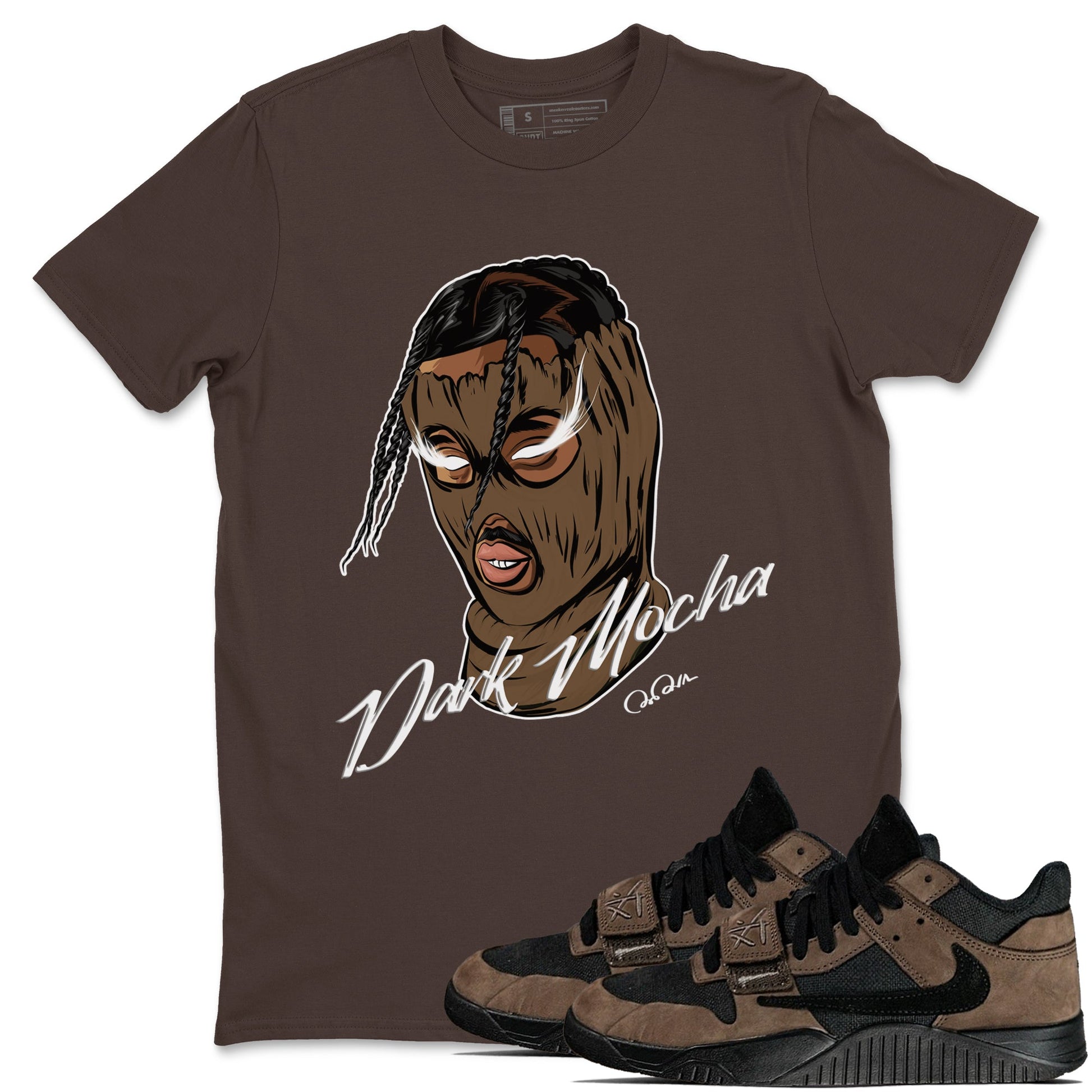 Jordan Jumpman Jack TR Travis Scott Dark Mocha shirts to match jordans Ski Mask Gang sneaker match tees Jordan Jumpman Jack Travis Scott Dark Mocha match shoes to clothes SNRT Sneaker Tees unisex cotton Dark Chocolate 1 shirts