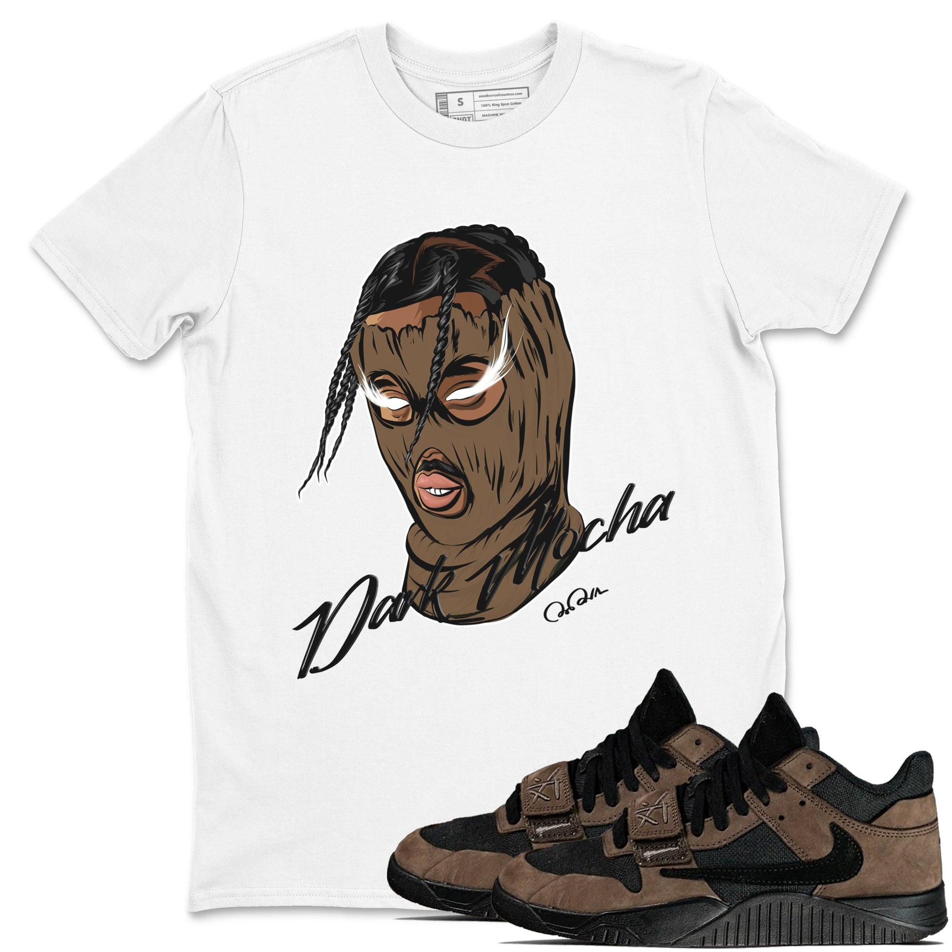 Jordan Jumpman Jack TR Travis Scott Dark Mocha shirts to match jordans Ski Mask Gang sneaker match tees Jordan Jumpman Jack Travis Scott Dark Mocha match shoes to clothes SNRT Sneaker Tees unisex cotton White 1 shirts