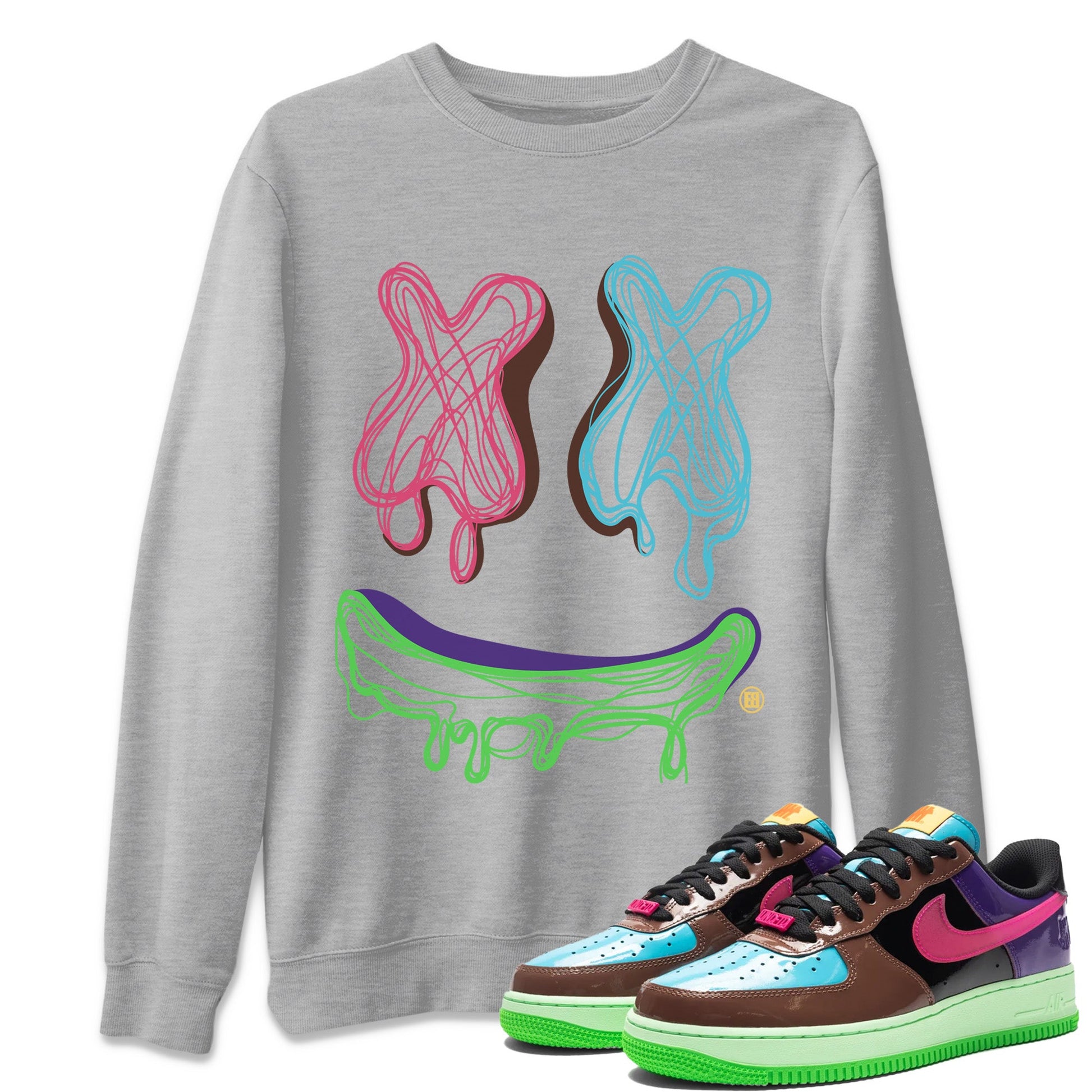Air Force 1 Undefeated Fauna Brown shirt to match jordans Smile Doodle sneaker tees Air Force 1 Undefeated Fauna Brown SNRT Sneaker Release Tees unisex cotton Heather Grey 1 crew neck shirt