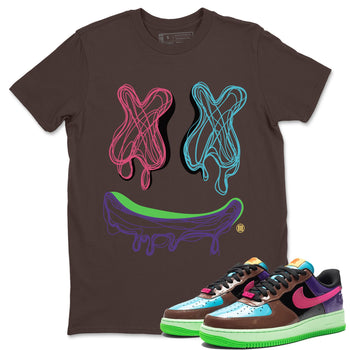 Air Force 1 Undefeated Fauna Brown shirt to match jordans Smile Doodle sneaker tees Air Force 1 Undefeated Fauna Brown SNRT Sneaker Release Tees unisex cotton Dark Chocolate 1 crew neck shirt