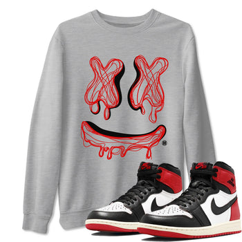 AJ1 Black Toe Reimagined shirts to match jordans Smile Doodle sneaker match tees Air Jordan 1 Black Toe Reimagined SNRT Sneaker Tees streetwear brand Heather Grey 1 unisex cotton tee