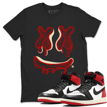 AJ1 Black Toe Reimagined shirts to match jordans Smile Doodle sneaker match tees Air Jordan 1 Black Toe Reimagined SNRT Sneaker Tees streetwear brand Black 1 unisex cotton tee