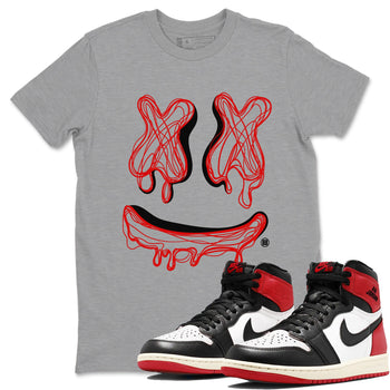 AJ1 Black Toe Reimagined shirts to match jordans Smile Doodle sneaker match tees Air Jordan 1 Black Toe Reimagined SNRT Sneaker Tees streetwear brand Heather Grey 1 unisex cotton tee