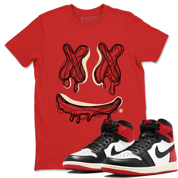 AJ1 Black Toe Reimagined shirts to match jordans Smile Doodle sneaker match tees Air Jordan 1 Black Toe Reimagined SNRT Sneaker Tees streetwear brand Red 1 unisex cotton tee