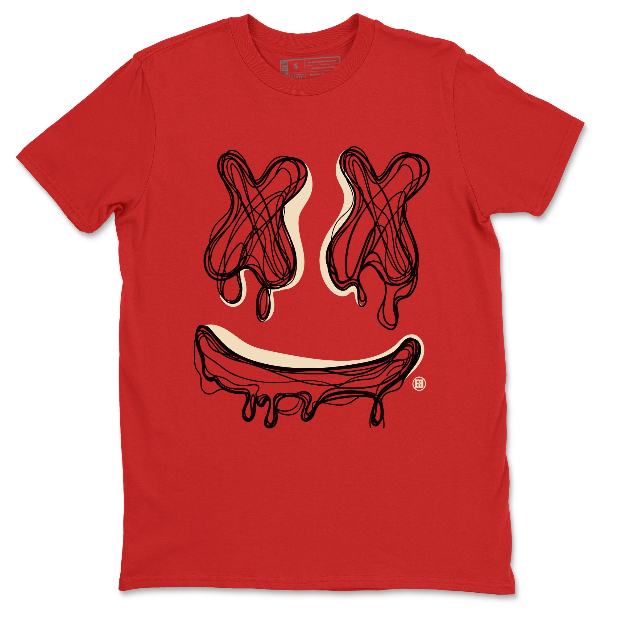 AJ1 Black Toe Reimagined shirts to match jordans Smile Doodle sneaker match tees Air Jordan 1 Black Toe Reimagined SNRT Sneaker Tees streetwear brand Red 2 unisex cotton tee