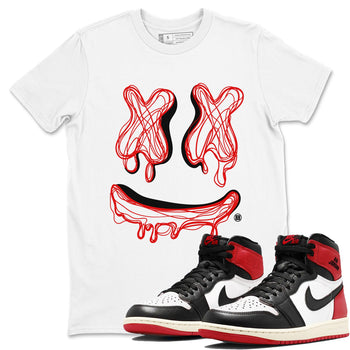 AJ1 Black Toe Reimagined shirts to match jordans Smile Doodle sneaker match tees Air Jordan 1 Black Toe Reimagined SNRT Sneaker Tees streetwear brand White 1 unisex cotton tee