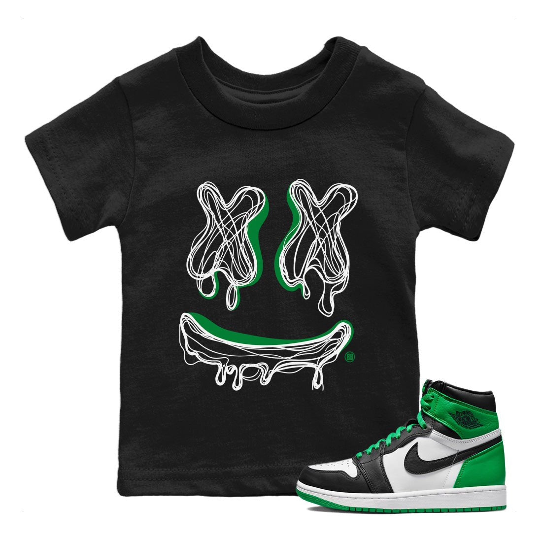 Air Jordan 1 Celtics shirt to match jordans Smile Doodle sneaker tees Air Jordan 1 Celtics SNRT sneaker release tees baby toddler Black 1 cotton Shirt