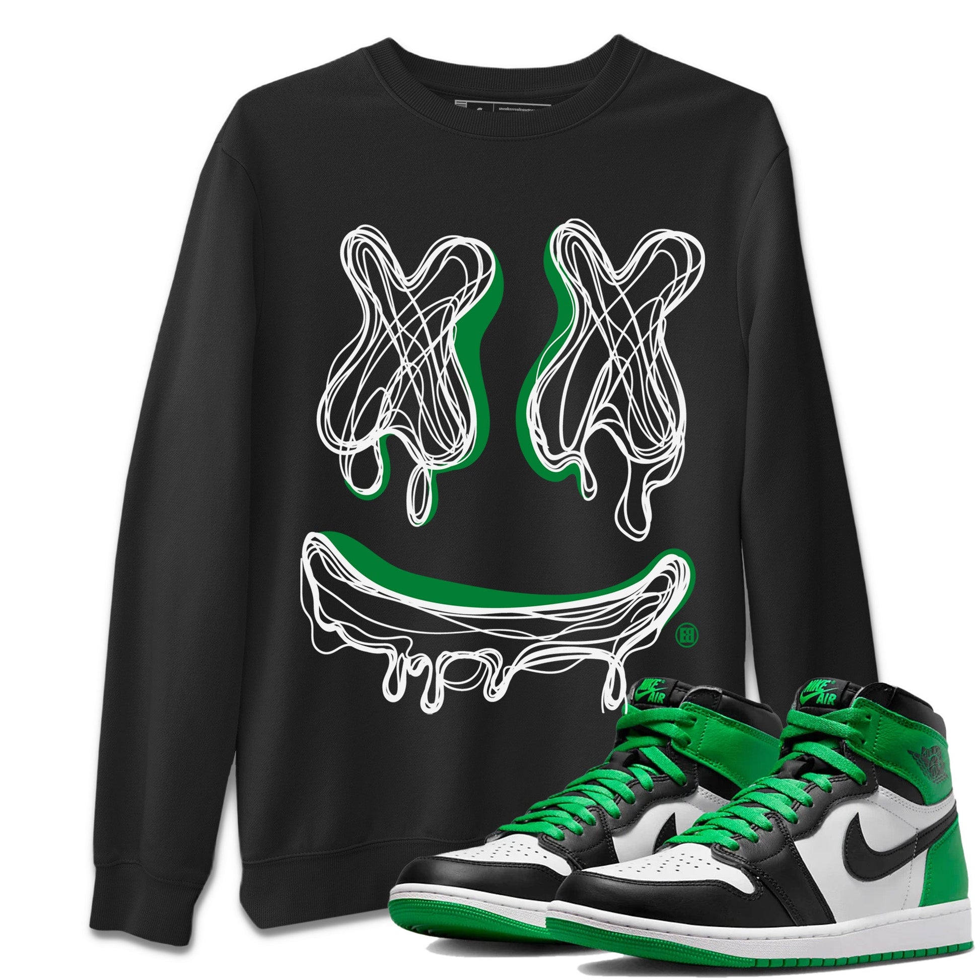 Air Jordan 1 Celtics shirt to match jordans Smile Doodle sneaker tees Air Jordan 1 Celtics SNRT Sneaker Release Tees unisex cotton Black 1 crew neck shirt