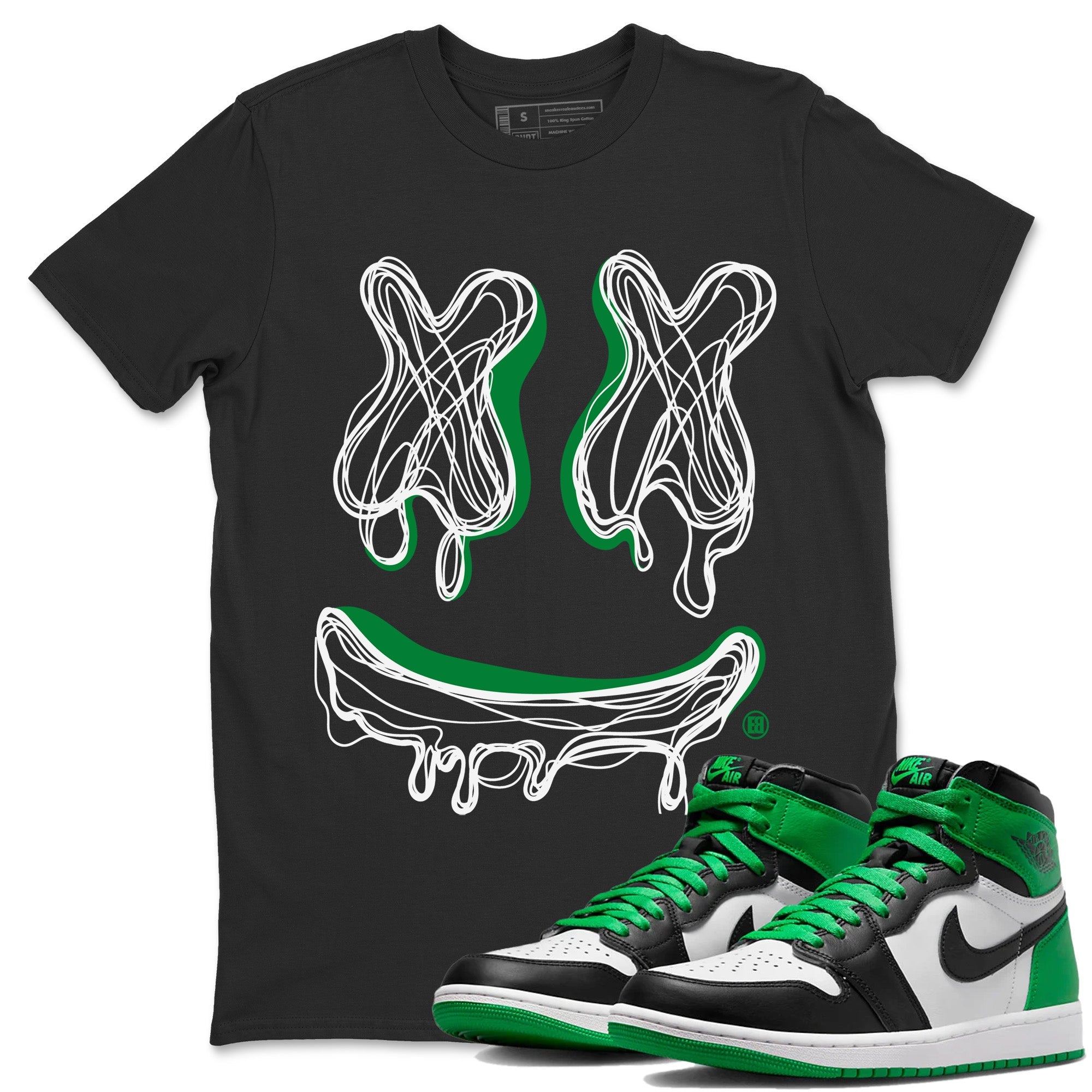 Air Jordan 1 Celtics shirt to match jordans Smile Doodle sneaker tees Air Jordan 1 Celtics SNRT Sneaker Release Tees unisex cotton Black 1 crew neck shirt