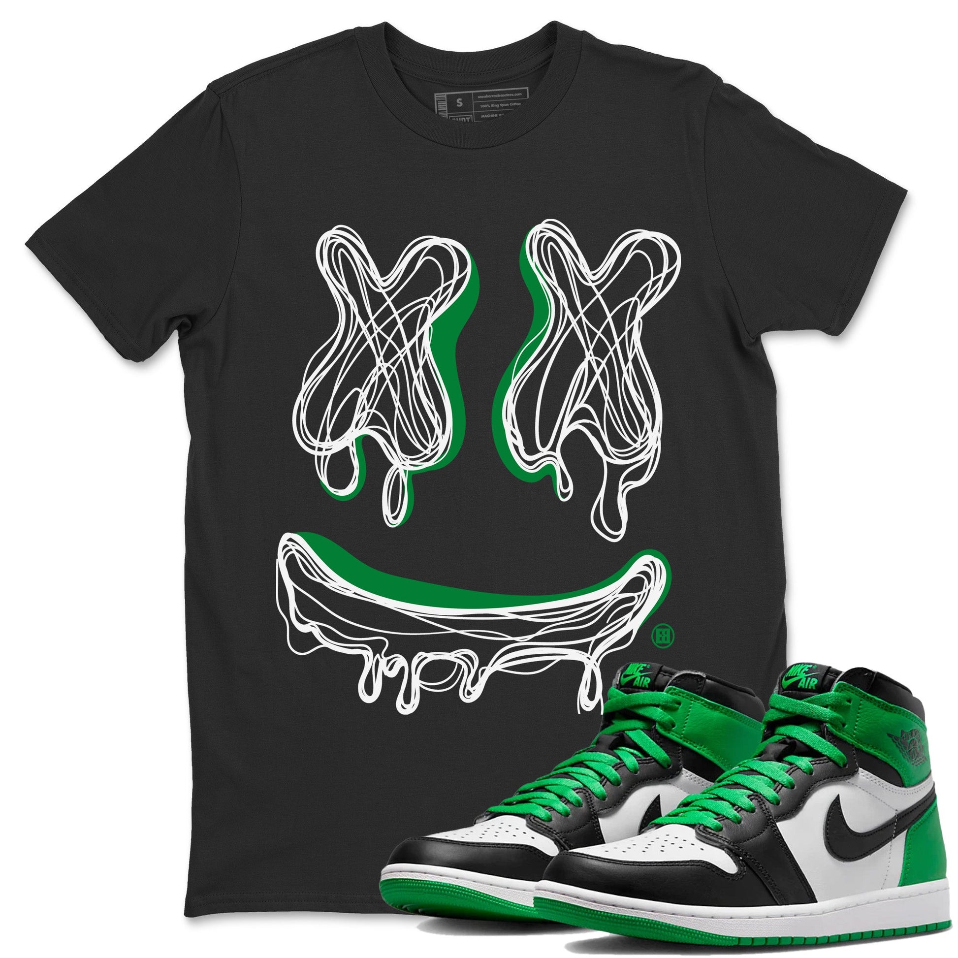 Air Jordan 1 Celtics shirt to match jordans Smile Doodle sneaker tees Air Jordan 1 Celtics SNRT Sneaker Release Tees unisex cotton Black 1 crew neck shirt