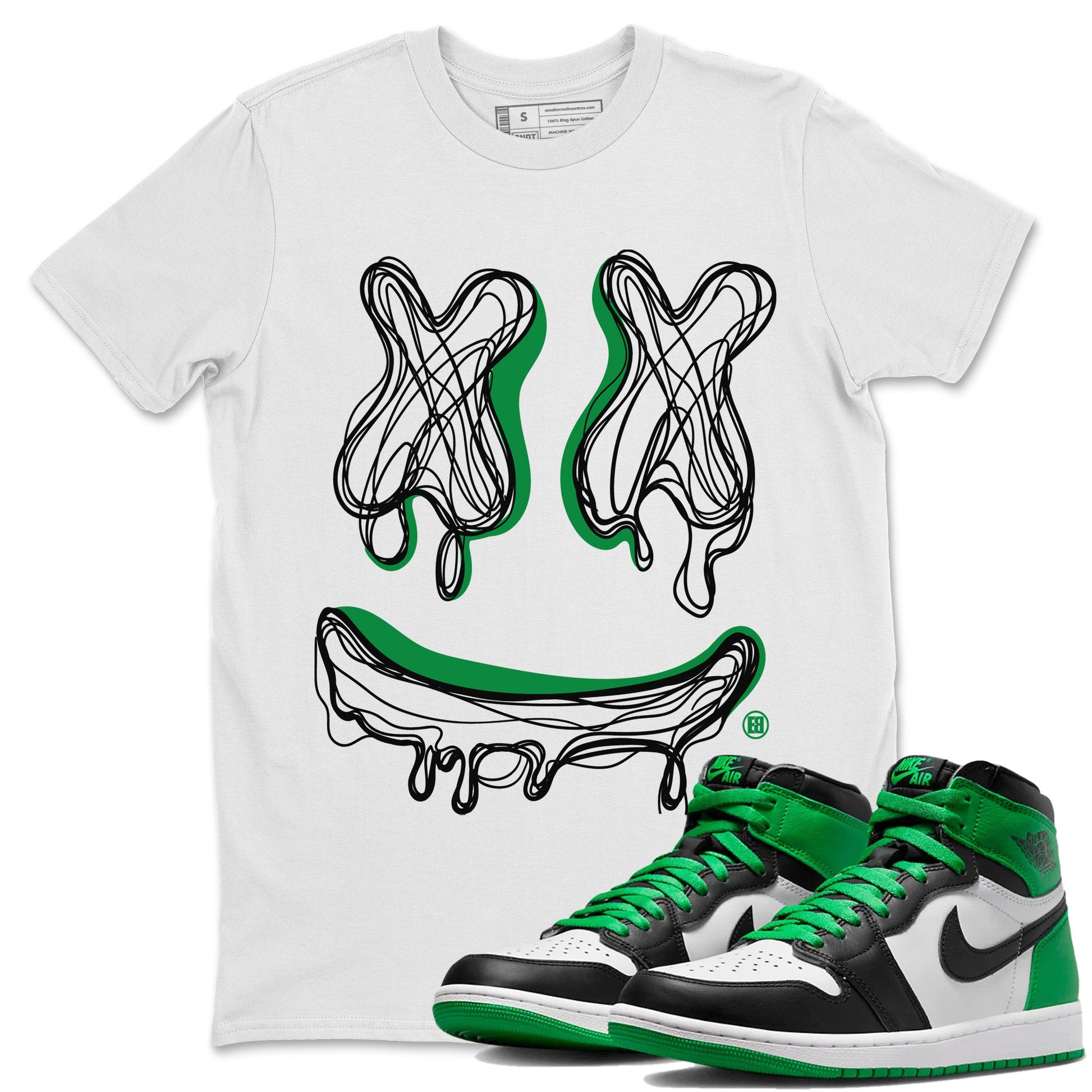 Air Jordan 1 Celtics shirt to match jordans Smile Doodle sneaker tees Air Jordan 1 Celtics SNRT Sneaker Release Tees unisex cotton White 1 crew neck shirt