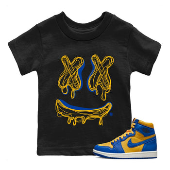 Air Jordan 1 Game Royal Varsity Maize shirt to match jordans Smile Doodle sneaker tees Air Jordan 1 Game Royal Varsity Maize SNRT sneaker release tees baby toddler Black 1 cotton Shirt