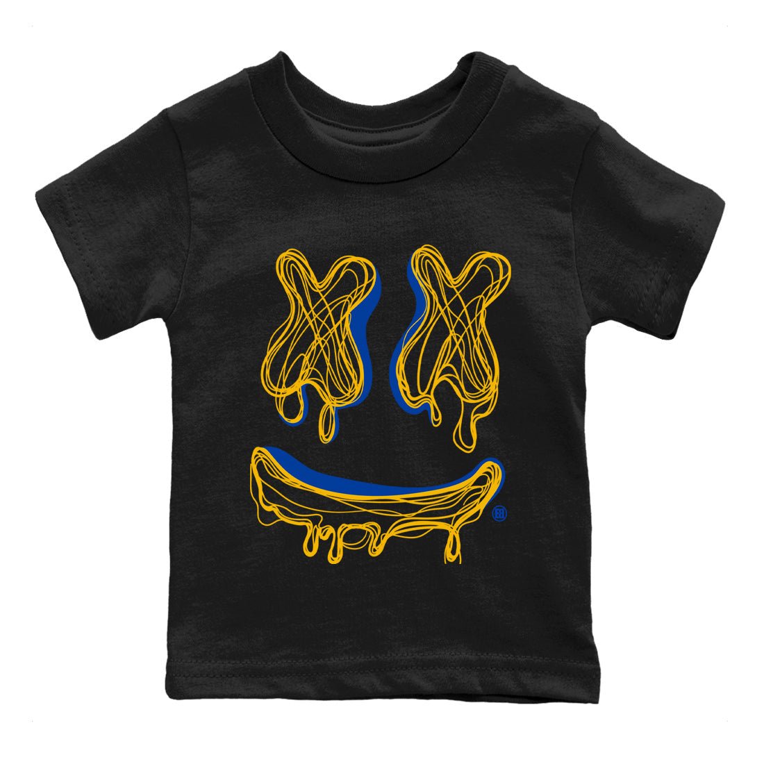 Air Jordan 1 Game Royal Varsity Maize shirt to match jordans Smile Doodle sneaker tees Air Jordan 1 Game Royal Varsity Maize SNRT sneaker release tees baby toddler Black 2 cotton Shirt