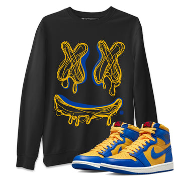 Air Jordan 1 Game Royal Varsity Maize shirt to match jordans Smile Doodle sneaker tees Air Jordan 1 Game Royal Varsity Maize SNRT Sneaker Release Tees unisex cotton Black 1 crew neck shirt