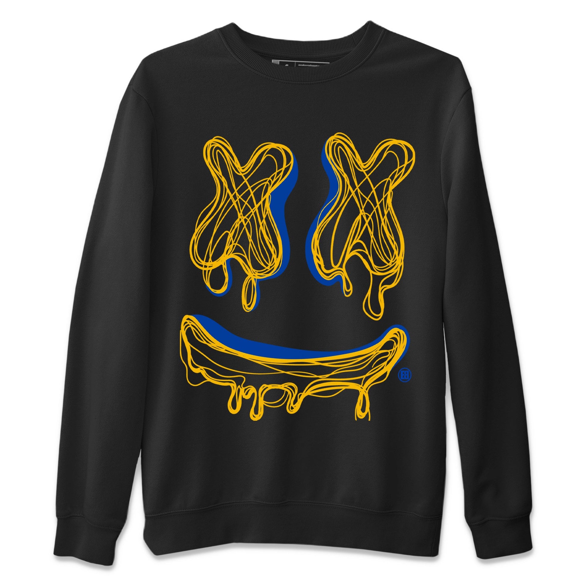 Air Jordan 1 Game Royal Varsity Maize shirt to match jordans Smile Doodle sneaker tees Air Jordan 1 Game Royal Varsity Maize SNRT Sneaker Release Tees unisex cotton Black 2 crew neck shirt