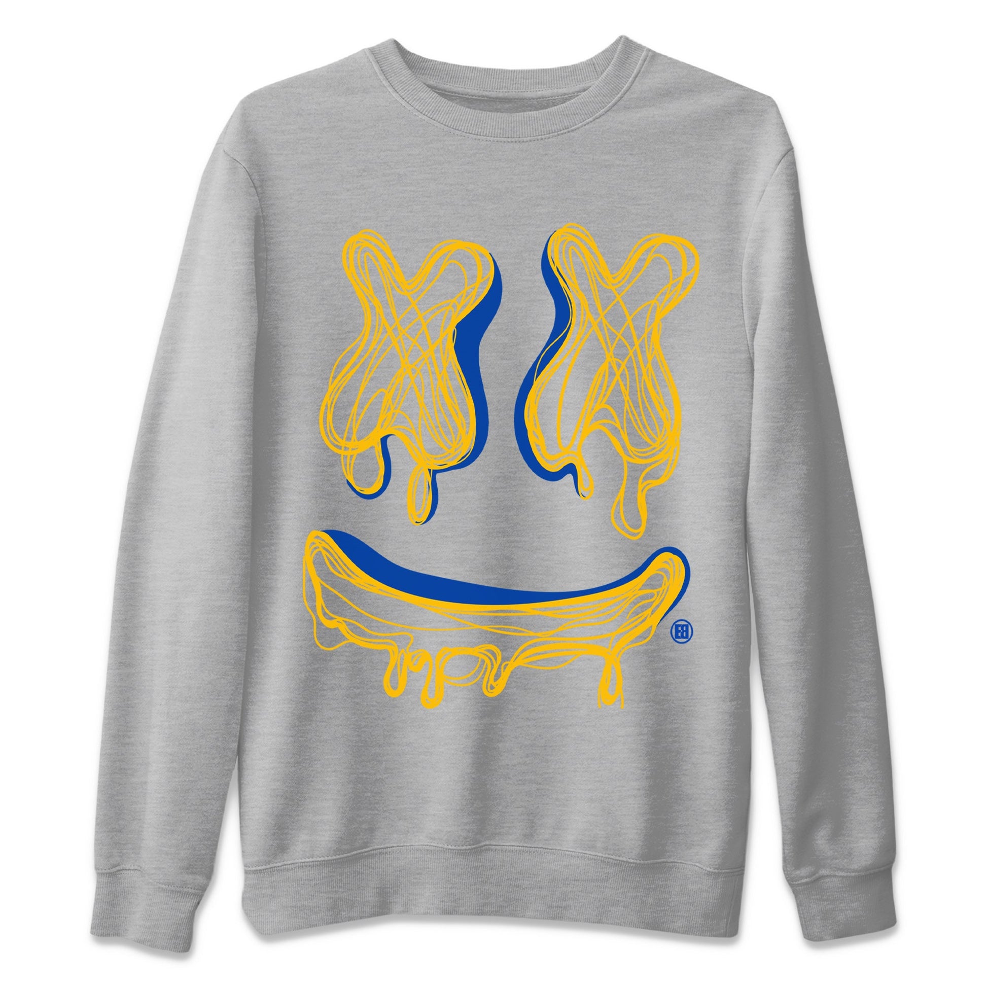 Air Jordan 1 Game Royal Varsity Maize shirt to match jordans Smile Doodle sneaker tees Air Jordan 1 Game Royal Varsity Maize SNRT Sneaker Release Tees unisex cotton Heather Grey 2 crew neck shirt
