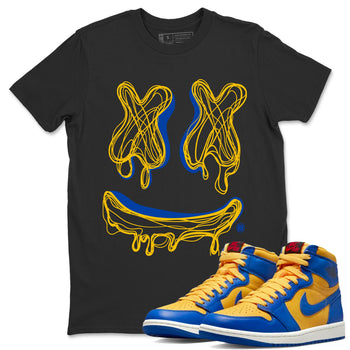 Air Jordan 1 Game Royal Varsity Maize shirt to match jordans Smile Doodle sneaker tees Air Jordan 1 Game Royal Varsity Maize SNRT Sneaker Release Tees unisex cotton Black 1 crew neck shirt