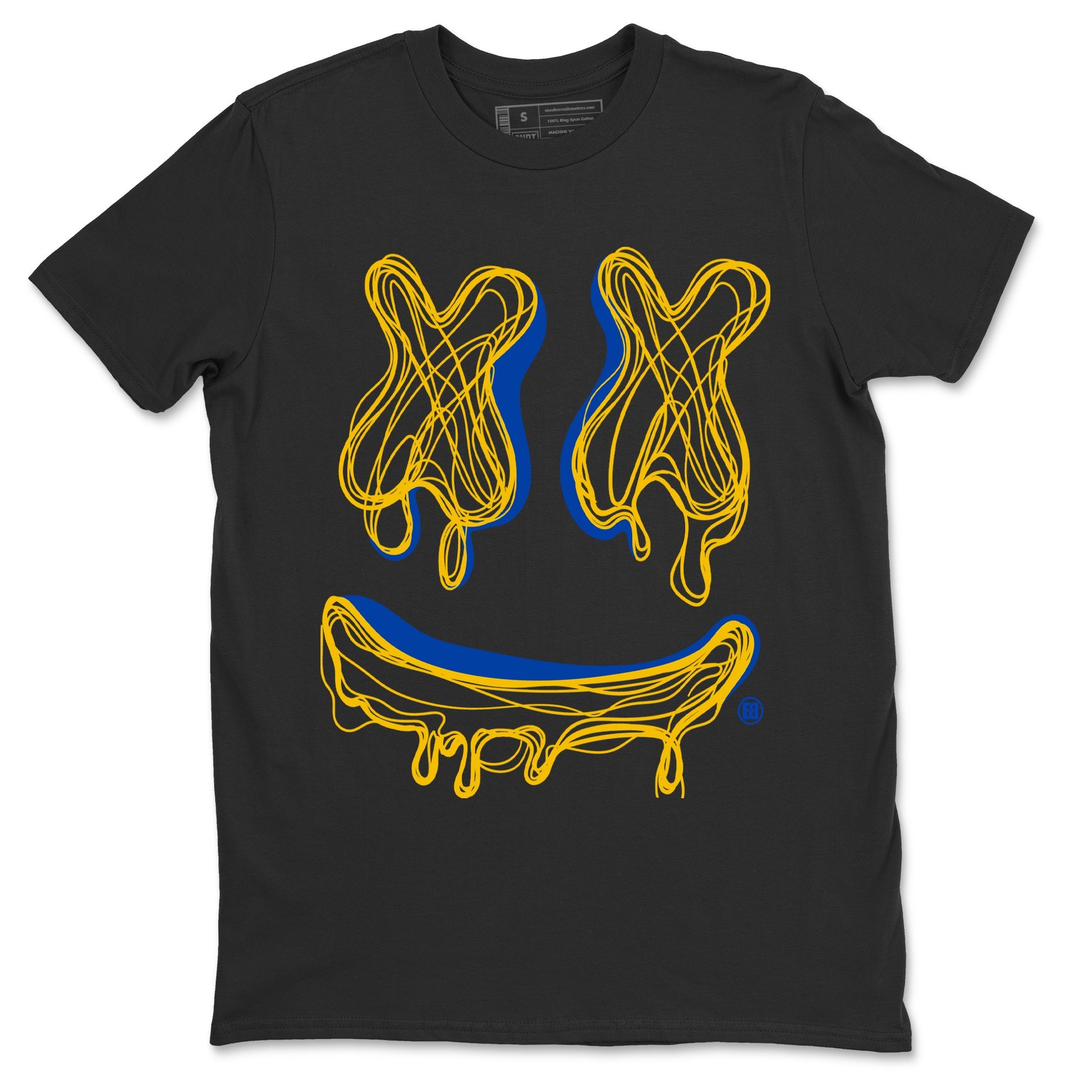 Air Jordan 1 Game Royal Varsity Maize shirt to match jordans Smile Doodle sneaker tees Air Jordan 1 Game Royal Varsity Maize SNRT Sneaker Release Tees unisex cotton Black 2 crew neck shirt