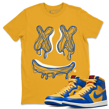 Air Jordan 1 Game Royal Varsity Maize shirt to match jordans Smile Doodle sneaker tees Air Jordan 1 Game Royal Varsity Maize SNRT Sneaker Release Tees unisex cotton Gold 1 crew neck shirt