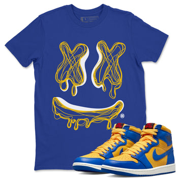 Air Jordan 1 Game Royal Varsity Maize shirt to match jordans Smile Doodle sneaker tees Air Jordan 1 Game Royal Varsity Maize SNRT Sneaker Release Tees unisex cotton Royal Blue 1 crew neck shirt