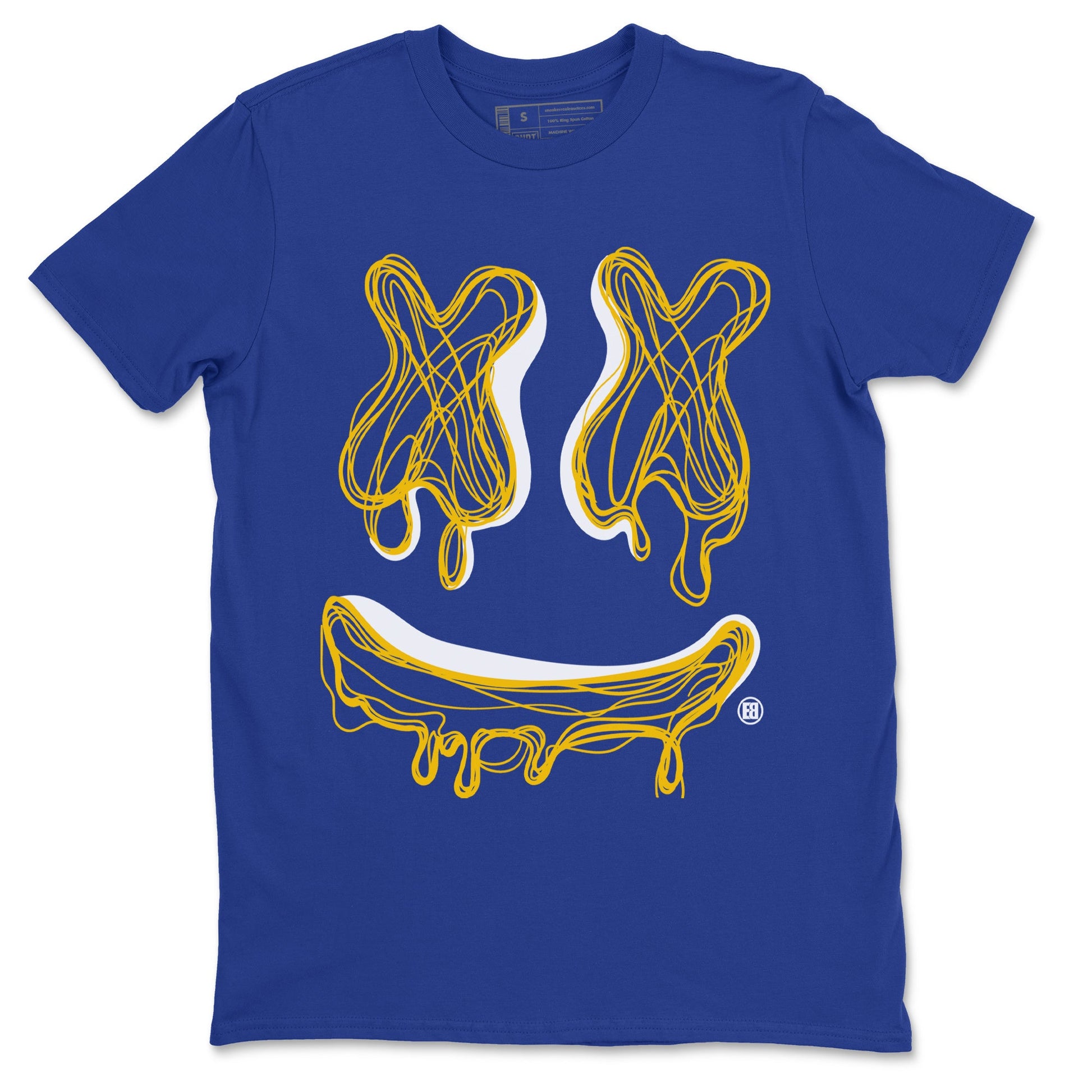 Air Jordan 1 Game Royal Varsity Maize shirt to match jordans Smile Doodle sneaker tees Air Jordan 1 Game Royal Varsity Maize SNRT Sneaker Release Tees unisex cotton Royal Blue 2 crew neck shirt