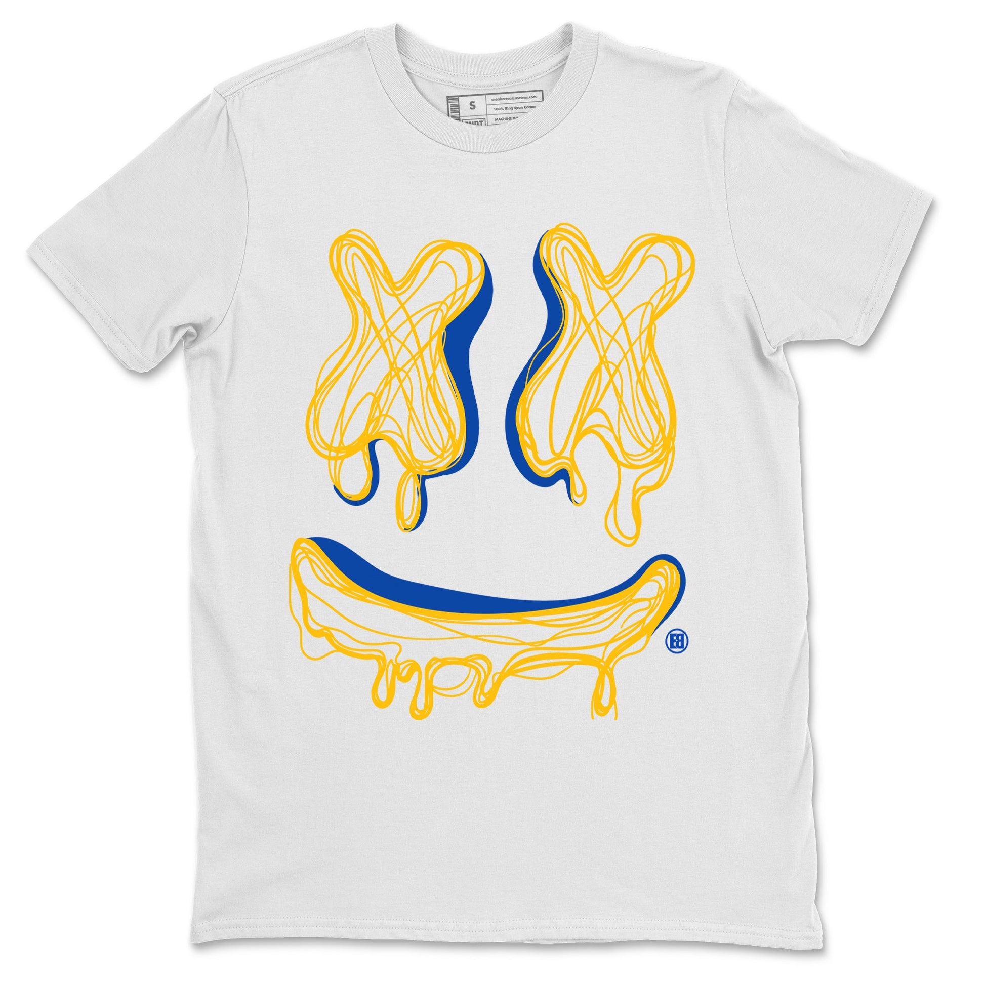 Air Jordan 1 Game Royal Varsity Maize shirt to match jordans Smile Doodle sneaker tees Air Jordan 1 Game Royal Varsity Maize SNRT Sneaker Release Tees unisex cotton White 2 crew neck shirt
