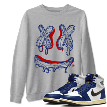 1s Rare Air shirts to match jordans Smile Doodle sneaker match tees Air Jordan 1 High OG Rare Air Deep Royal Blue match shoes to clothes SNRT Sneaker Tees unisex cotton Heather Grey 1 shirts