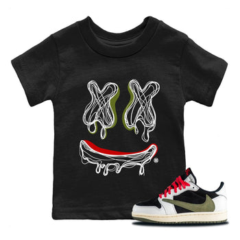 Air Jordan 1 Travis Scott Olive shirt to match jordans Smile Doodle sneaker tees Air Jordan 1 Travis Scott Olive SNRT sneaker release tees baby toddler Black 1 cotton Shirt