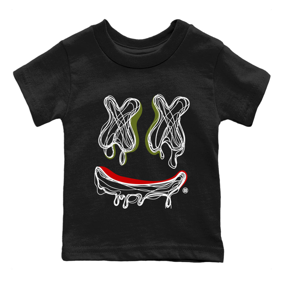 Air Jordan 1 Travis Scott Olive shirt to match jordans Smile Doodle sneaker tees Air Jordan 1 Travis Scott Olive SNRT sneaker release tees baby toddler Black 2 cotton Shirt