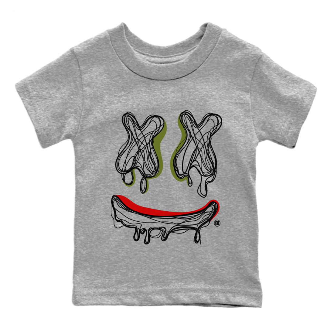 Air Jordan 1 Travis Scott Olive shirt to match jordans Smile Doodle sneaker tees Air Jordan 1 Travis Scott Olive SNRT sneaker release tees baby toddler Heather Grey 2 cotton Shirt