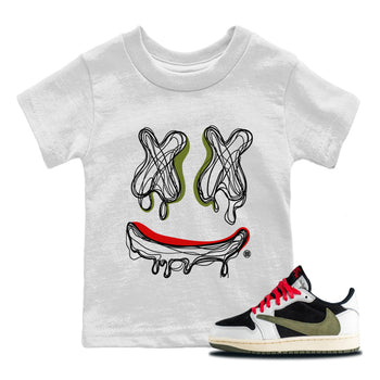 Air Jordan 1 Travis Scott Olive shirt to match jordans Smile Doodle sneaker tees Air Jordan 1 Travis Scott Olive SNRT sneaker release tees baby toddler White 1 cotton Shirt